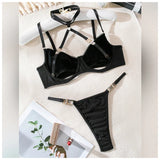 Toucheart 2-Piece Set Sexy Lingerie Women See-Through Halter Neck Comfortable Garter Socks Solid Color Hollow Out Underwear Set