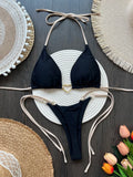 New Solid Color White Bikini Women suit Low Waist Lace-up Fashionable Swimsuit Two-piece Set