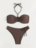 ZTVitality Sexy Solid Bikini Set 2024 New Arrival Biquini Padded Bra Halter Bandage Swimsuit Women Swimwear Summer Bathing Suit