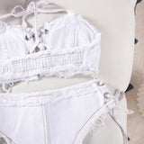 DEKA Retro Women Bikini Denim Suits Summer Halter Camis+ Mini Pant Lingerie Fashion Vacation Swimsuits Sexy Bra&Briefs Sets