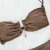 Wrinkled Crinkled Metal Ring Bikini 2025 Women Swimwear Female Swimsuit Two-pieces Bikini Set Bather Bathing Suit Swim Beachwear