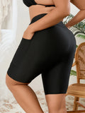 2026 Black Plus Large Big Size Swimsuit Female Only Pants With Pocket Long Knees Swimwear Women Solid Swimming Shorts Swim 5XL