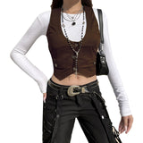 Women Vest Sleeveless V Neck Button Down Tank Tops Gilet with Pockets for Casual Street Gothic