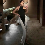 Talenza Elegant Evening Dress Women Fashion Slim Sleeveless Shrinking Clash Long Dress Vintage High Waisted Luxury Summer Dress