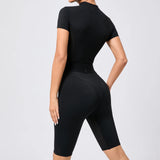Women's One-Piece Suit Zipper Short Sleeve Gym Push Up Workout Clothes Fitness Short Bodysuit Sportswear Jumpsuits