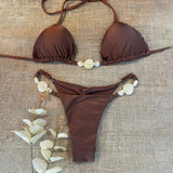 Shiny Halter High Leg Cut Beads Bikini Women Swimwear Female Swimsuit Two-pieces Bikini Set Padded Bather Bathing Suit Swim Lady