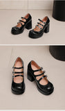 Plus Size Women Red Patent Leather Platform Mary Jane Shoes 3 Rhinestone Buckle Straps Chunky Block  Y2K Lolita Party Pumps