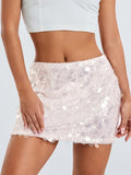 Women's Solid Color Sparkle Sequin Skirt Glitter Mini Skirt Belly Dance Short Skirt Clubwear Festival Costume