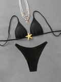 Sexy Metal Starfish Designer Bikini Set 2025 Women Shiny Green Black Push Up Micro Swimsuit Beach Bathing Suit Thong Swimwear