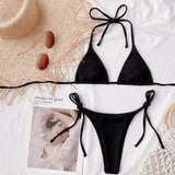 5 Colors Sexy Bikini Women Solid Swimwear Swimsuit Triangle Halter Pit Striped Bikinis Set Bathing Suit Female Banadores Mujer