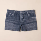 Denim Shorts Women Shorts High Stretchy Imitation Denim Short Leggings with Pockets Tight Fitting Summer Shorts