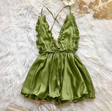 Sexy Lingerie Women's Sexy Dress With Wooden Ear Edge Deep V Neck Neck Tie Backless Sexy Lingerie Set 3x