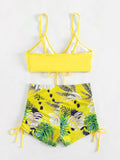 2026 Tie Dye Bikini Drawstring Swimsuit Women High Waist Shorts Swimwear Female Padded Bathing Suit Swimming Beachwear Summer
