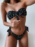 Ribbed Knotted Polka Dot Bikini 2025 Women Strapless Bandeau Swimsuit Female Swimwear Two Pieces Bikini Set Bathing Suit Swim