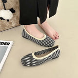 Leopard Color Square Toe Knitted Loafers Women Leisure Flat Shoes Soft Bottom Shallow Ballet Flats Casual Slip on Boat Shoes