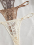 3Pcs/Set Women Sexy Floral Lace Thong Panties Low Waist Hollow Lace Sexy Lingerie Adjustable Thin Strap Underwear