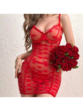 Toucheart Heart Mesh Frill Trim Underwire Sexy Lingerie Dress Thong For Women Lace Mesh Patchwork Halter Sexy Lingerie Dress New