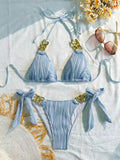 2026 Triangle String Bikinis Women Chain Linked Swimwear Female Sexy Swimsuit Solid Bathers Bathing Swimming Swim Suit Beachwear