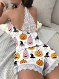 Women's Casual Pajamas Set Summer Sleepwear 2 Pieces Sleeveless V-Neck Heart Print Cami Tops and Shorts Set Loungewear
