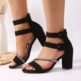 2026Women Shoes Sandals Peep Toe Block Heels Buckle Strap Flock  Summer Concise