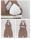 Cross Back V-neck Short Yoga Jumpsuit Women Quick Drying Solid Sleeveless Sports One Piece Suit Outdoor Recreation Bodysuits