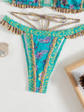Floral Print Halter Ruffle Frilled Bikini Women Thong Swimwear Female Swimsuit Two-pieces Bikini Set Bathing Suit Swim Beachwear