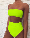 2026 Sexy Bikini Bandeau Women Swimwear Swimsuit Push Up Solid High Waist Bikinis Set Bathing Suit Bikini Female Waistband Decor