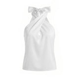 Women Satin Tank Tops Solid Color Backless Sleeveless Cross-criss Halter Vest 2026 Summer Fashion Elegant Top Streetwear