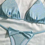 Glitter Sparkling Bow Halter Bikini Female Swimsuit Women Swimwear Two-Pieces Bikini Set Padded Bather Bathing Suit Swim V7567