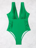 2026 V Neck Solid Bodysuit One Piece Swimsuit Sexy Swimwear Women Bathing Suit Female Swimming Summer Beachwear Bodysuit