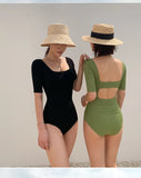 New Korea Sexy Mesh Cut Hollow Out High Waist Swimsuit Lady Monokini One Piece Swimwear Women Swim Bath Suit