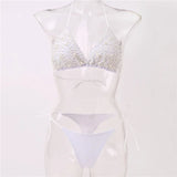 Halter Luxury Pearl Bikini Mini Micro Bikinis Female Swimsuit Women Swimwear Two-pieces Bikini Set Bather Bathing Suit Swim Lady