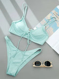 Ribbed Underwired V-Bar Bikini 2026 Women Swimsuit Female Swimwear Two Pieces Bikini Set Knotted Push Up Bathing Suit Swim Lady