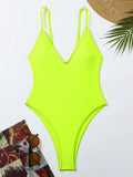 2026 Sexy Solid Swimsuit One Piece High Cut Swimwear Women V neck Backless Bathers Bathing Swimming Swim Suit Female Beachwear