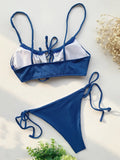sexy solid ribbed bow tie bikinis sets two pieces hollow thong swimsuit bathing suit swimwear biquini bakini tankini