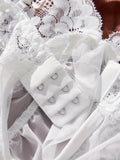 White Sexy Contrast Lace and Mesh Ruffle Babydoll Sleep Dress Woman Nightgown V-neck Open Bra Sleep Skirt Nighties Sleepwear