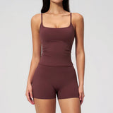 2 Piece Shaved Yoga Sets Women Hip Lifting Shorts Fitness Suit Outdoor Leisure Running Slimming Sports Vest Workout Tracksuit