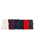 Foridol Gold Button Knitted Tank Top Women Autumn Winter Burgundy Short Vest Sleeveless V Neck Chic New Fashion Tops