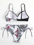Tropical Print Bikini 2026 Women Drawstring Swimwear Female Push Up Swimsuit Beachwear Bathers Bathing Swimming Swim Suit