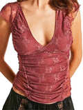 Women Floral Lace Vest Sleeveless V Neck Corset Tops Summer Backless Sexy Tank Top Retro Y2K Aesthetic Clothes