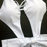 Knotted Backless Cut Out Halter One Piece Swimsuit Women Swimwear Female Monokini High Cut Bather Bathing Suit Swim Lady V3817