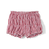 Women Summer Ruffle Shorts Casual Plaid Print Elastic Waist Short Pants for Beach Nightclub Bloomers Streetwear