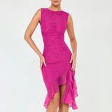 Dresses For Women 2023 Summer Elegant Solid Sleeveless Vestidos Slim Backless Ruffles Irregular Streetwear Party Evening Dress