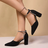 Luxury Crystal Strap Thick Heels Pumps Women Sexy Pointed Toe Party High Heel Shoes Woman 2026 Plus Size 43 Ankle Buckle Pumps