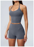 Quick Drying 2 Pcs Yoga Sets Women V Neck Slimming Sports Tank Top High Waist Shorts Fitness Suit Outwear Gym Running Tracksuits