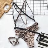Deep V Neck Splicing Wrap Around Leopard Female Swimwear One Piece Swimsuit Women Backless Monokini Bather High Cut Bathing Suit
