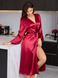 Women's Elegant Long Sleeve Robe V Neck Casual and comfortable bathrobe Solid Luxury Sleepwear For Home Relaxation