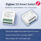 Zigbee Mini Switch Module 1CH/2CH Optional 10A/16A Smart Home Relay Automation Breaker For Tuya Smart Life Z2M Alexa Google Home