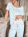 Women's Sleepwear New Loose Pajamas Floral Short-sleeved Trousers Loungewear Casual Wear Two-piece Set Pijamas Pyjamas Women
