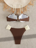 Sexy Coffee Contrast Ruffles Thong Bikini Set Women Hollow Out Push Up Underwire Bra Swimwear 2026 Summer Bathing Suit Swimsuit